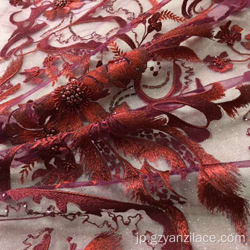 ドレスの赤い手仕事刺繍Designeファブリック